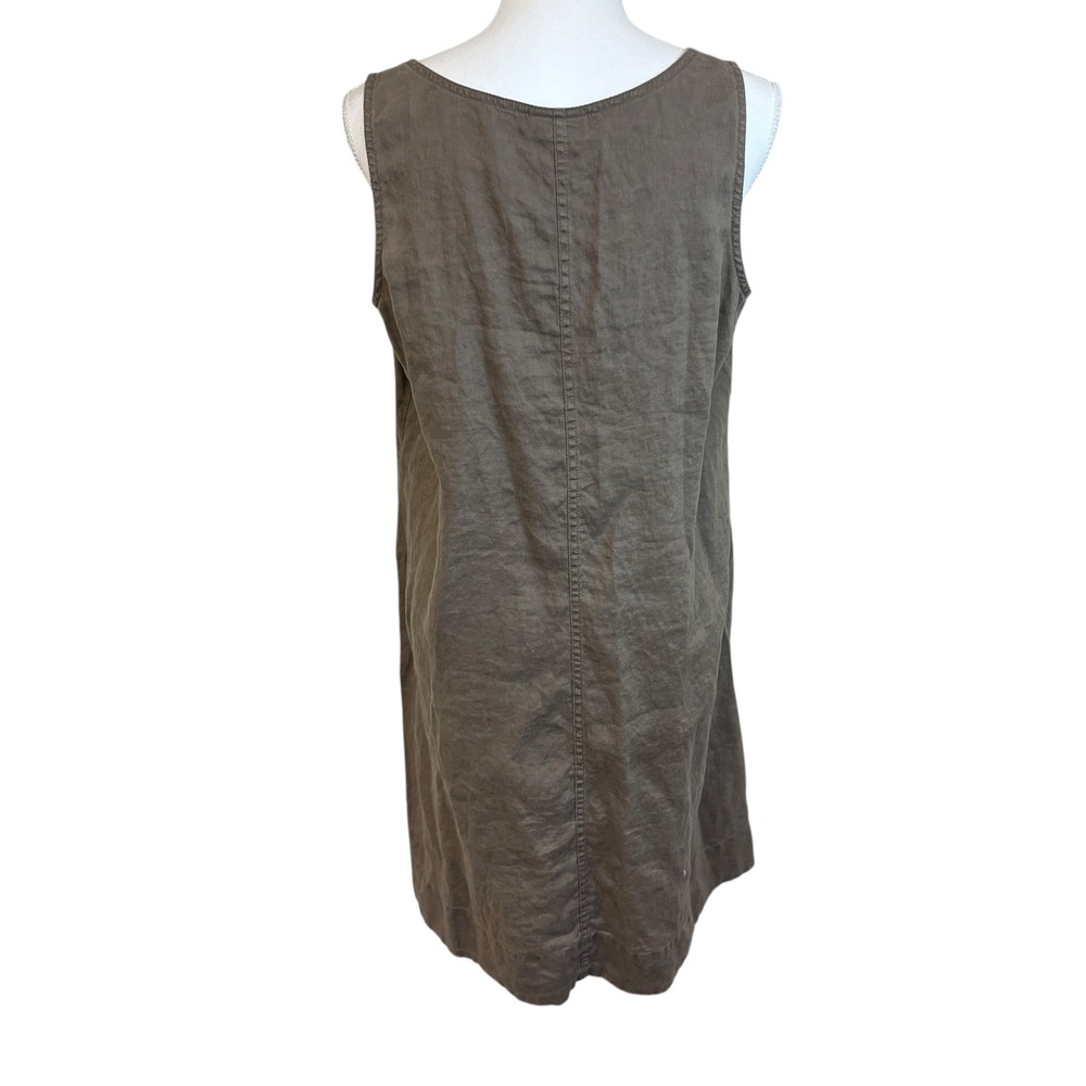 J.JILL‎ Love Linen Brown Dress M Shift Sleeveless Pockets Lagenlook Boho Travel - Picture 3 of 14